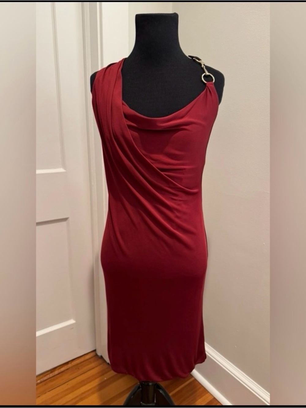 Gucci Sleeveless Dark Red Dress w/ Brown Suede and Gold Horsebit Closure Size S.